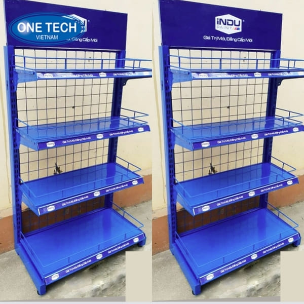 Kệ lưới 4 tầng tải trọng tốt phù hợp để quảng cáo sơn thương hiệu INDU