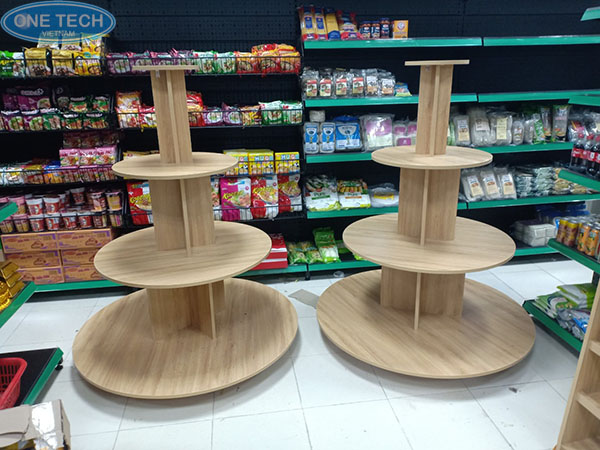 Mẫu kệ tròn siêu thị làm bằng gỗ