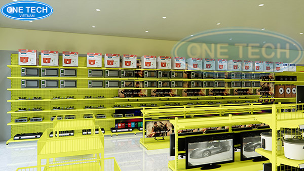 Mẫu thiết kế 3D khu vực trưng bày bếp từ, bếp gas trong siêu thị điện máy