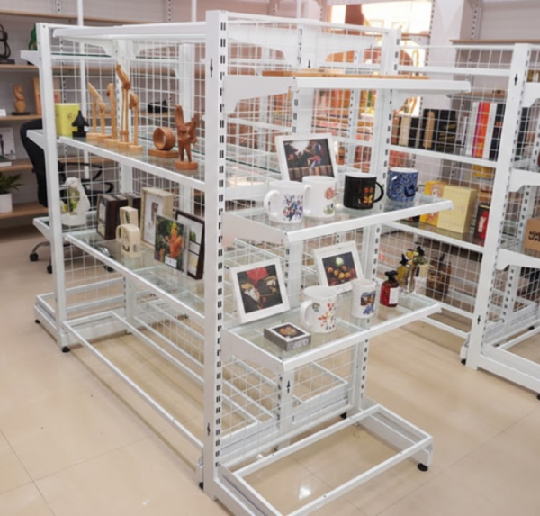 Kệ để đồ lưu niệm bằng kính khung sắt