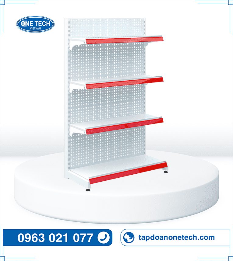 Kệ siêu thị đơn tôn đục lỗ 4 tầng x C150 x D90 (cm)