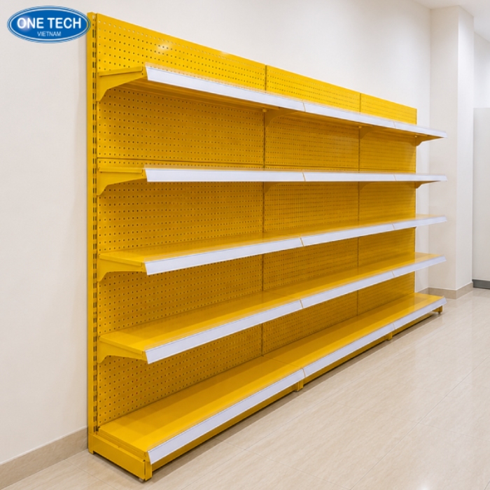 Kệ siêu thị màu vàng 5 tầng cao 1.8m dài 0.9m