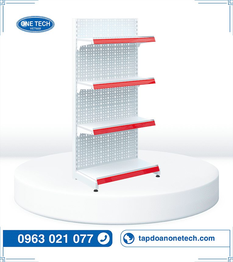 Kệ siêu thị đơn tôn đục lỗ 4 tầng x C150 x D70 (cm)