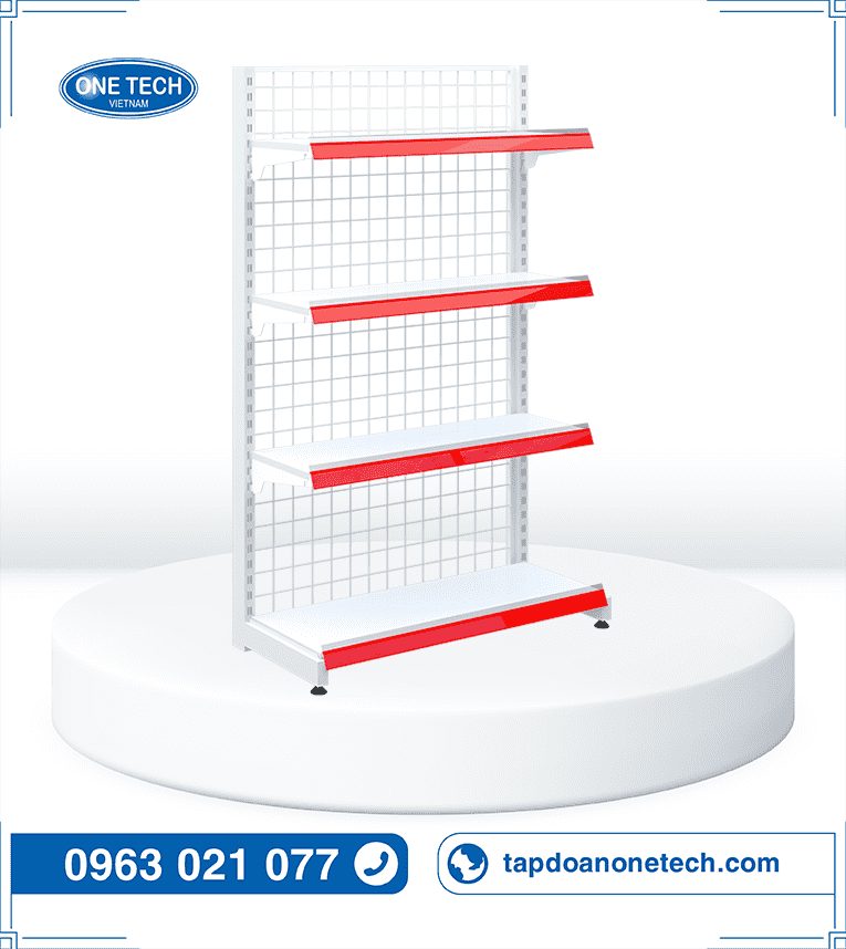 Kệ siêu thị đơn lưng lưới 4 tầng c150 x d90