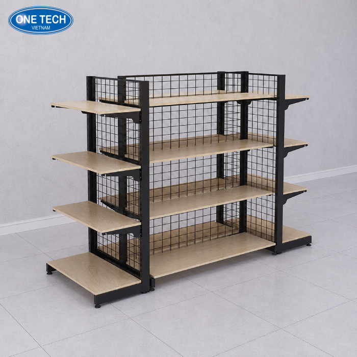 Kệ gỗ khung sắt đôi lưng lưới