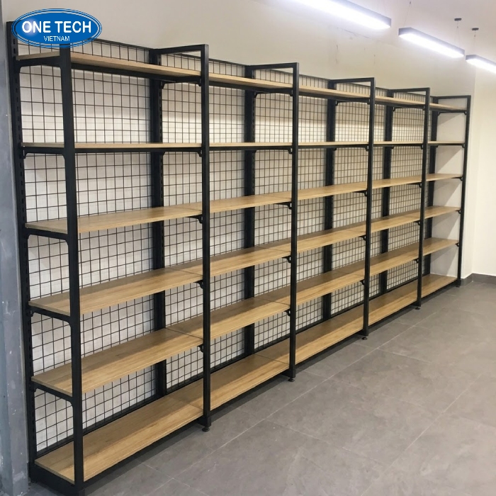 Kệ khung sắt mâm gỗ 6 tầng