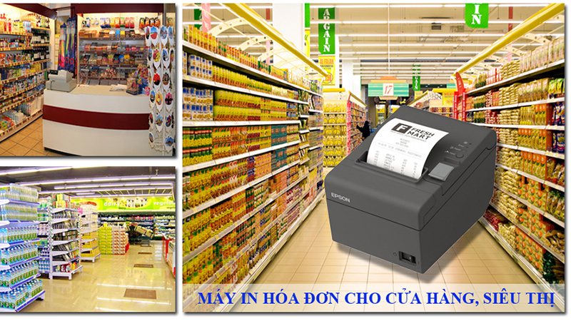 Máy in hóa đơn được sử dụng phổ biến trong siêu thị, cửa hàng, nhà hàng,...