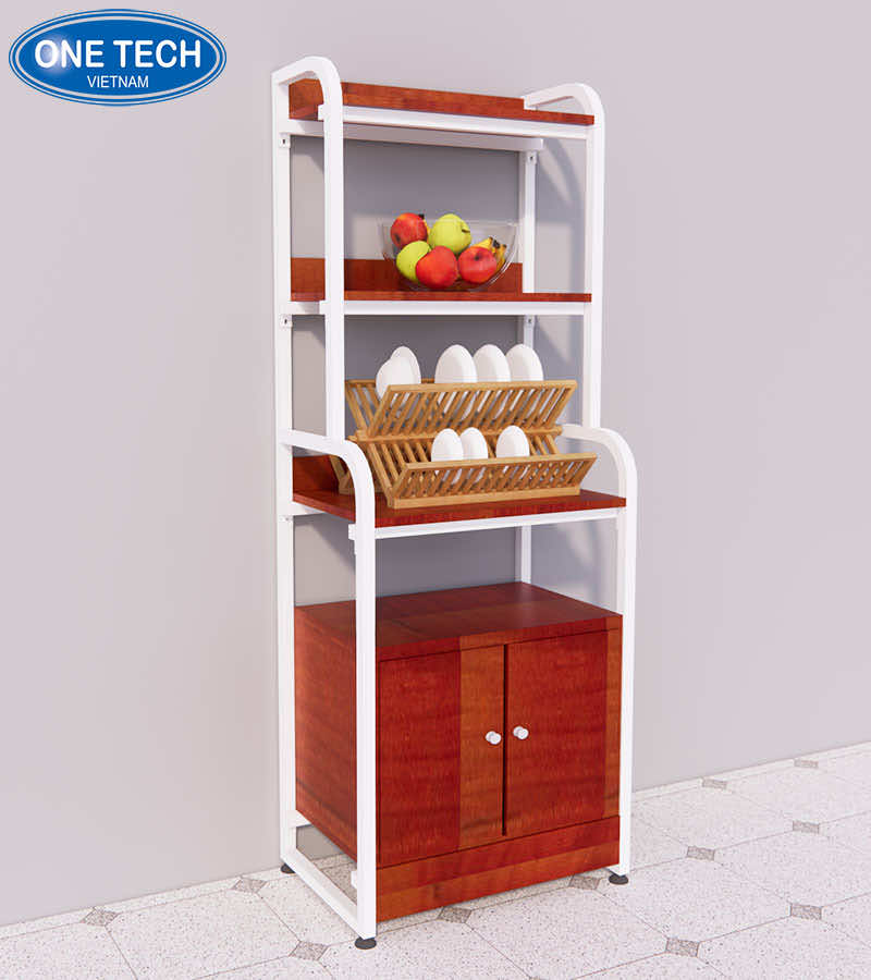 Kệ sử dụng khung sắt sơn tĩnh điện chắc chắn, mặt gỗ MDF chống ẩm