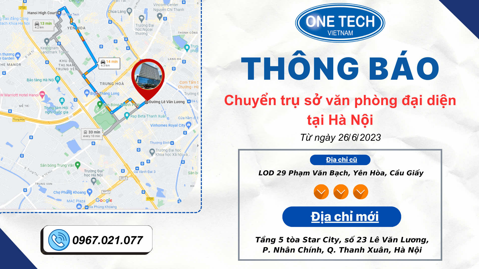 Thông báo thay đổi địa chỉ trụ sở tại Hà Nội
