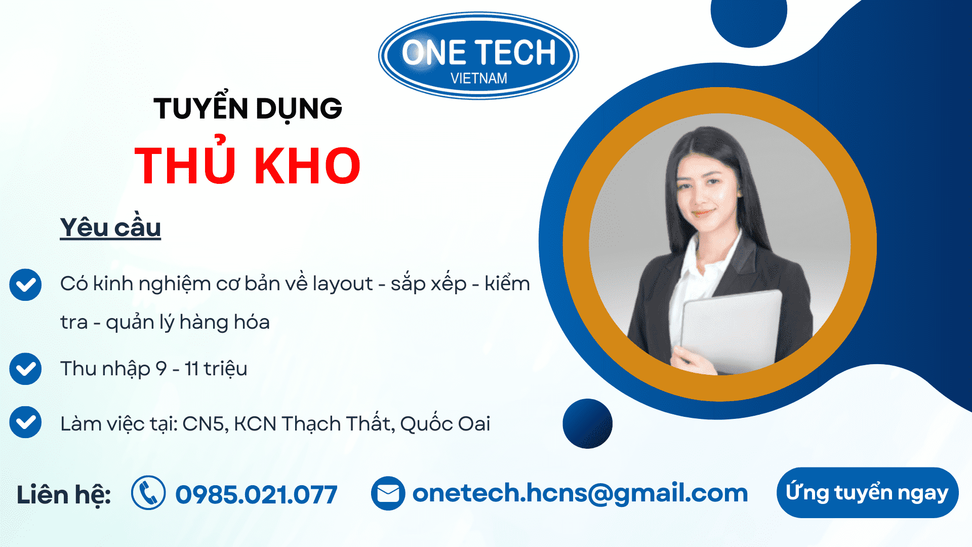 onetech tuyen dung thu kho
