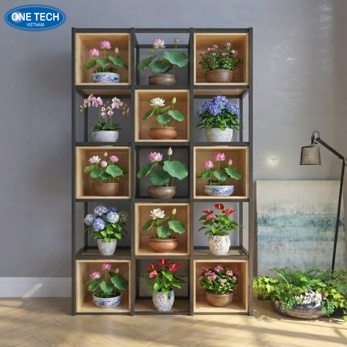 ke trung bay sen da cay canh dep