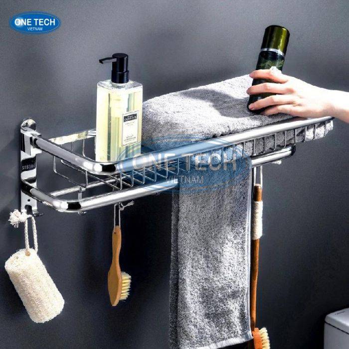 Kệ inox gắn tường có móc khăn