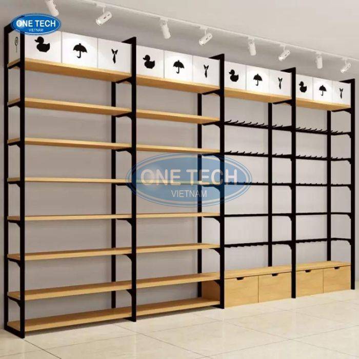 Kệ trưng bày lego khung sắt mâm gỗ