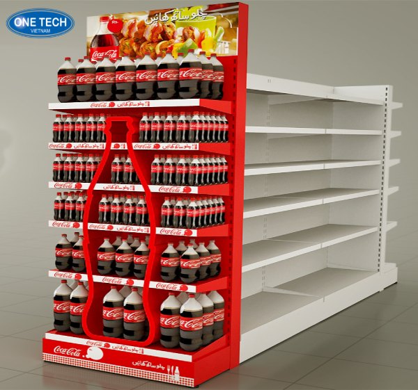 Mẫu kệ trưng bày Coca Cola khung sắt tôn liền màu đỏ đặc trưng