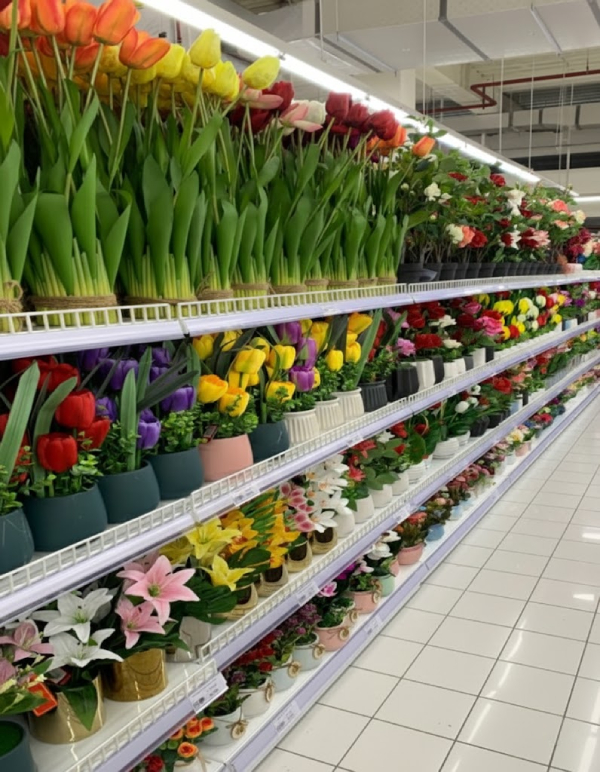 ke sieu thi trung bay hoa tuoi