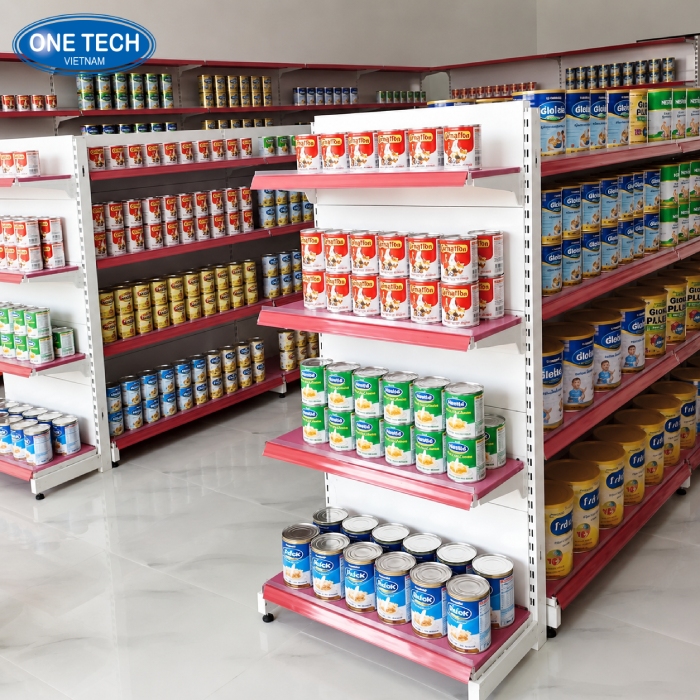 Khoảng cách giữa các mâm có thể thay đổi, nên có thể xếp nhiều các lon sữa