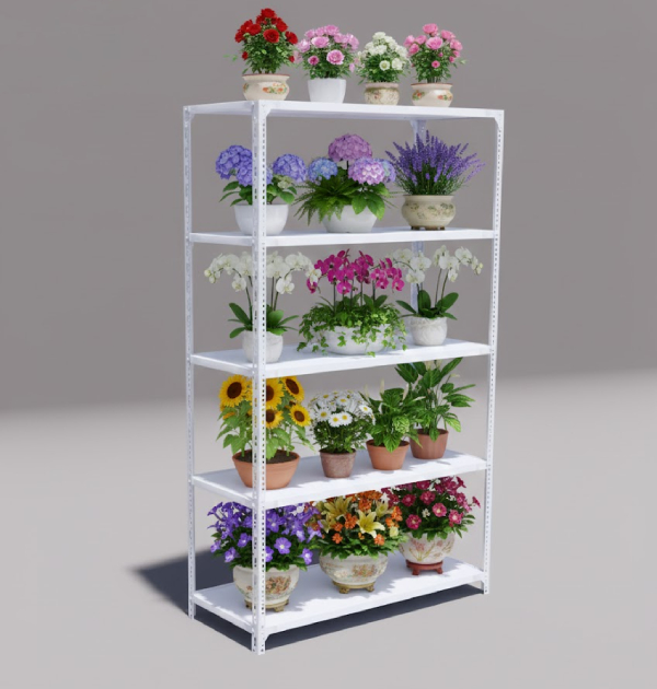 Kệ sắt V lỗ để chậu cây cảnh, thiết kế 5 tầng