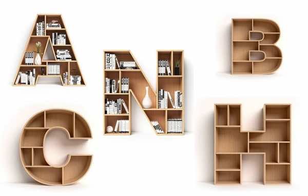 Mẫu kệ để sách thiết kế hình bảng chữ cái độc đáo