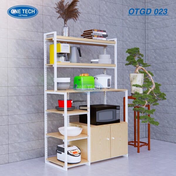 Kệ trưng bày đồ gia dụng mâm gỗ khung sắt