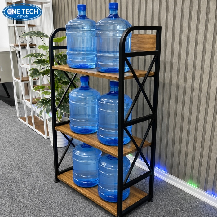 Kệ khung sắt mâm gỗ để nước đóng bình