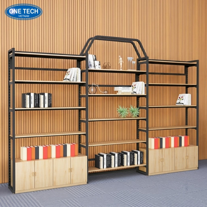 Kệ gỗ khung sắt làm vách ngăn