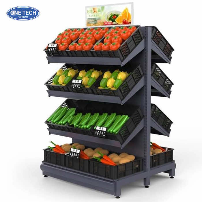 Kệ rau củ quả trái cây tươi, thiết kế 4 tầng