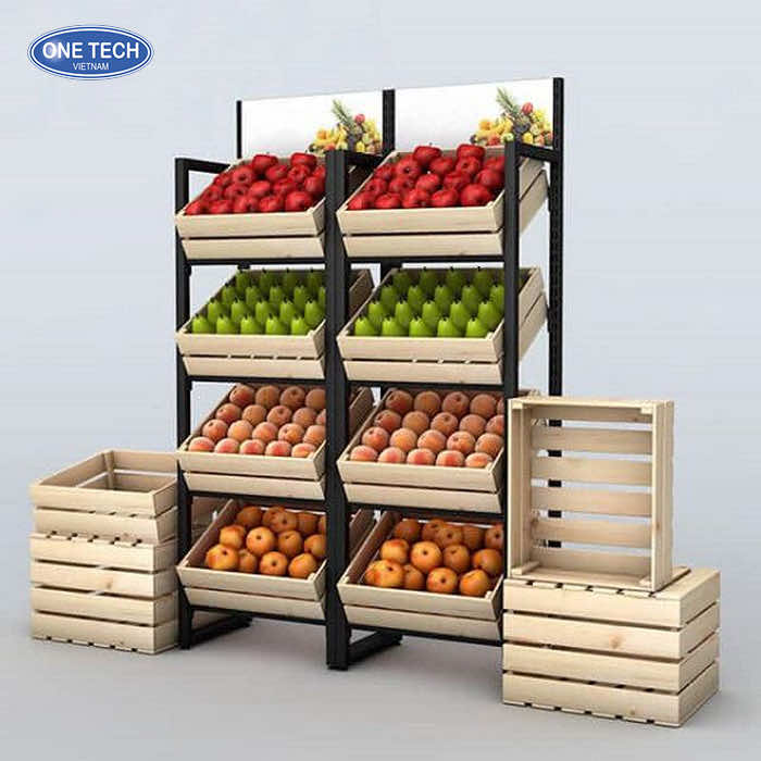 Kệ sử dụng khay gỗ, bề mặt thiết kế nghiêng