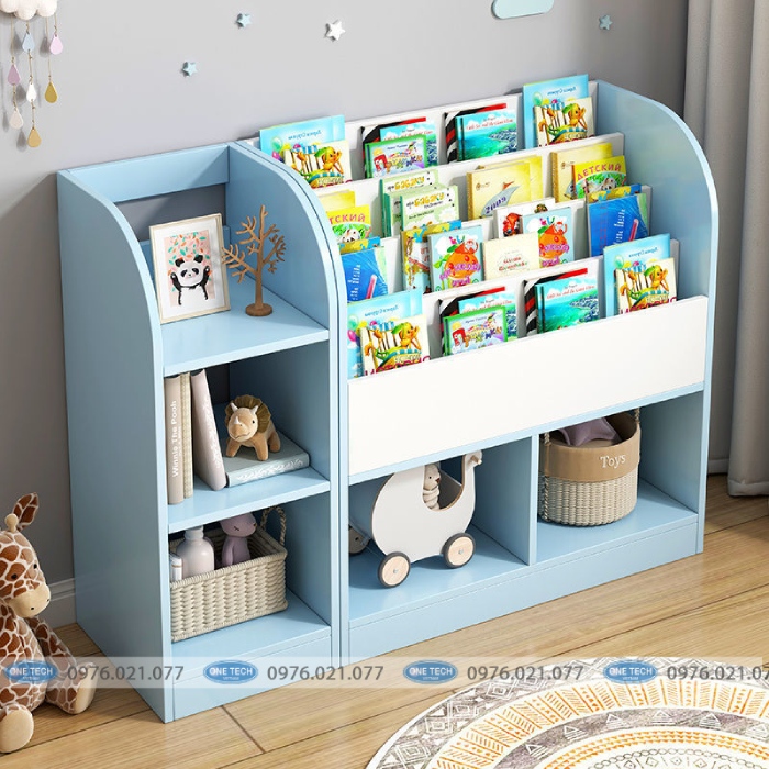 Mẫu kệ sách sơn màu xanh để sách thiếu nhi cho các bé