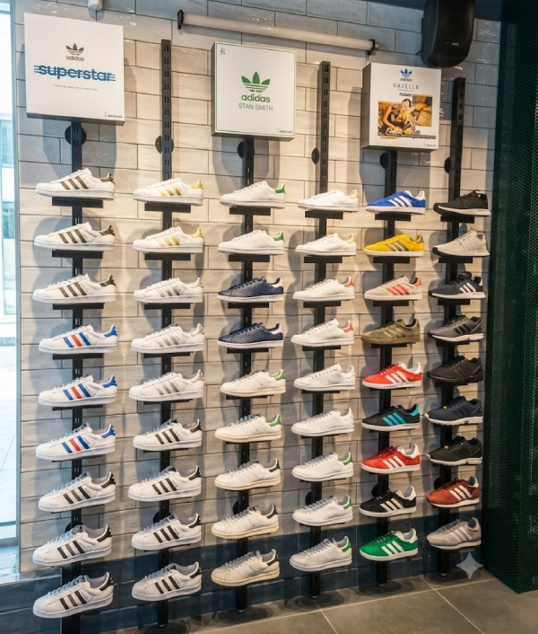 Kệ thanh ray đứng trưng bày giày sneaker