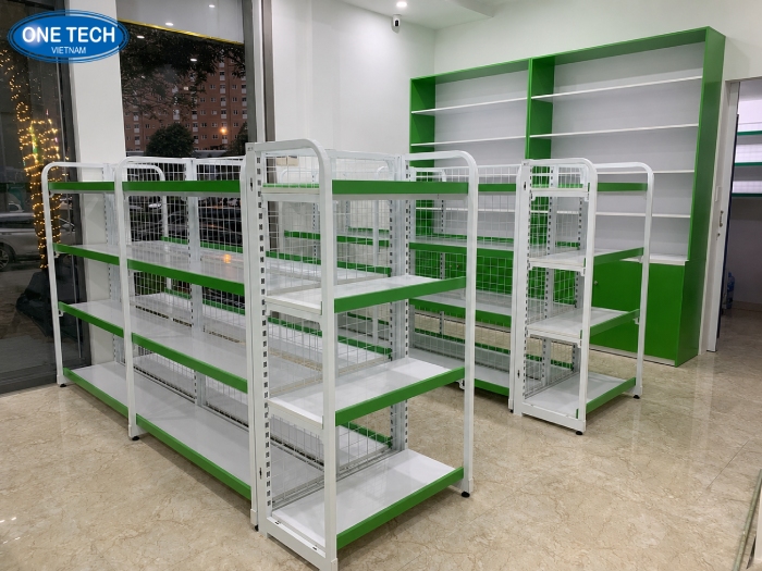 Kệ siêu thị sơn màu xanh lá