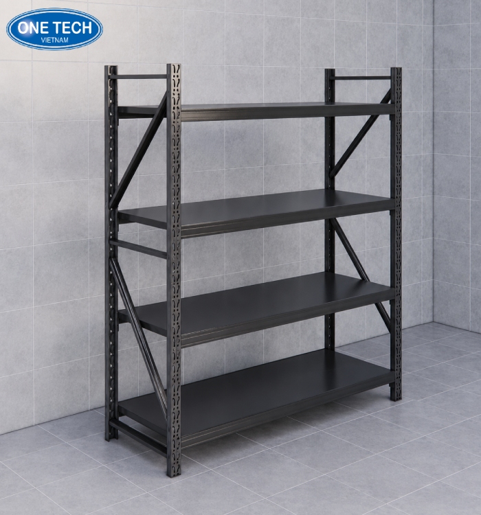 Kệ kho hạng trung sử dụng thanh Beam gia cố lực mâm tầng