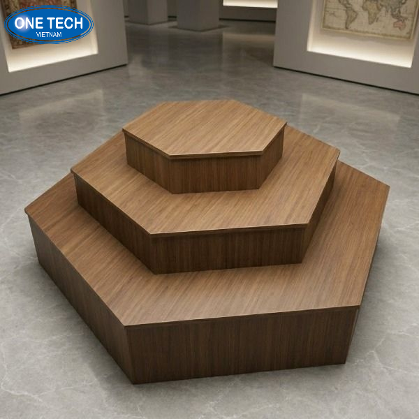Bục trưng bày giật cấp bằng gỗ MDF chống ẩm phủ Melamine vân gỗ tự nhiên