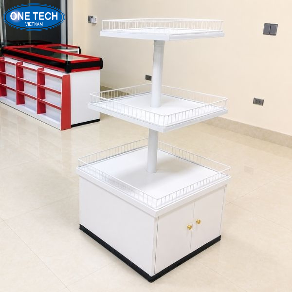 Ụ vuông nhiều tầng tích hợp tủ lưu trữ phía dưới tiện cho bổ sung hàng hóa