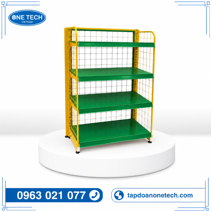 Kệ siêu thị màu xanh lá lưng lưới