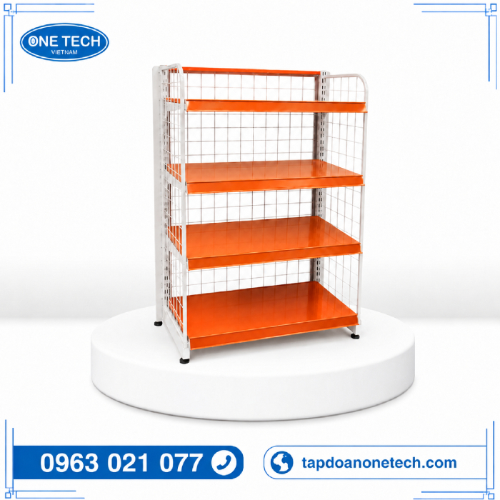 Kệ siêu thị màu cam lưng lưới