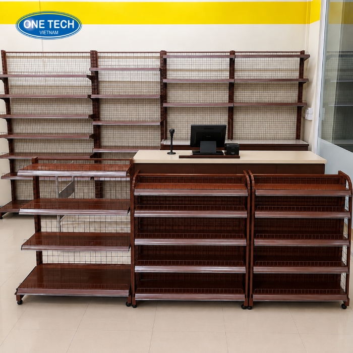 Kệ mini trước bàn thu ngân