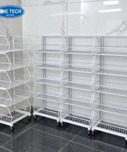 Kệ giỏ lưới có bánh xe