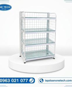 Kệ kính siêu thị lưng lưới