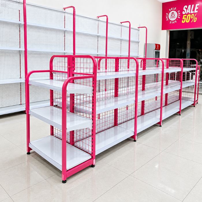 Kệ siêu thị 1m2 lưng lưới đan ô vuông