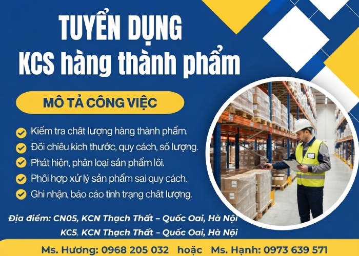 Tuyển dụng KCS hàng thành phẩm